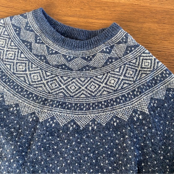 J Crew Factory Fair Isle Navy Blue Raglan Crewneck Sweater - Picture 2 of 4